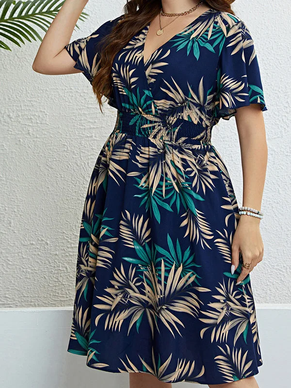 Women's Short Sleeve V-neck Graphic Midi Dress