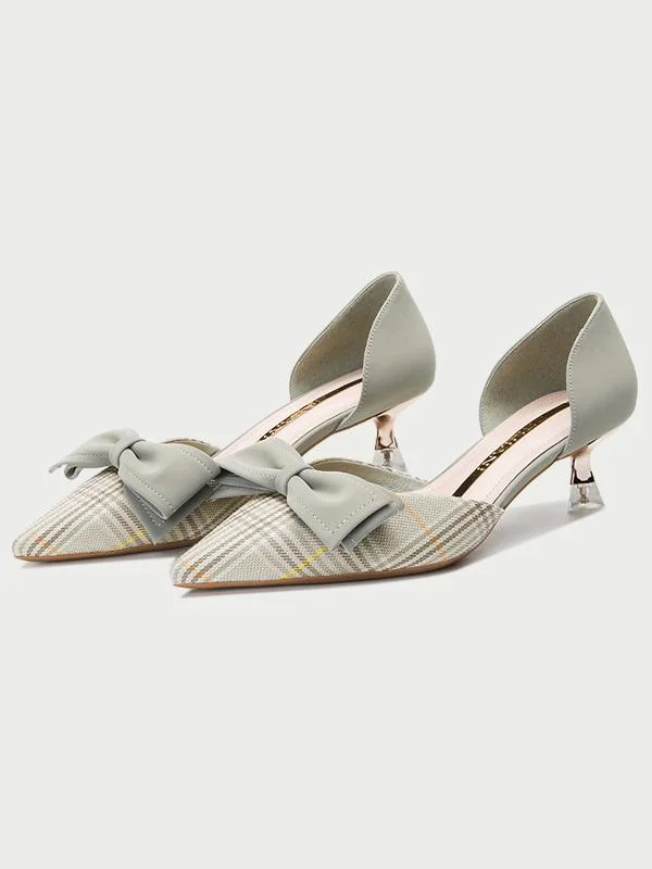 Elegant bow-knot pointed mid-heel single shoes stiletto single shoes