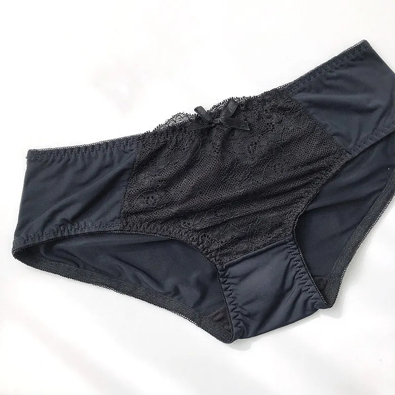 Dark Green Women Panties Women Mid-Waist Briefs High-End Underwear Lady Silk Lace Breathable HipThin Sexy Girl Briefs Dark Color