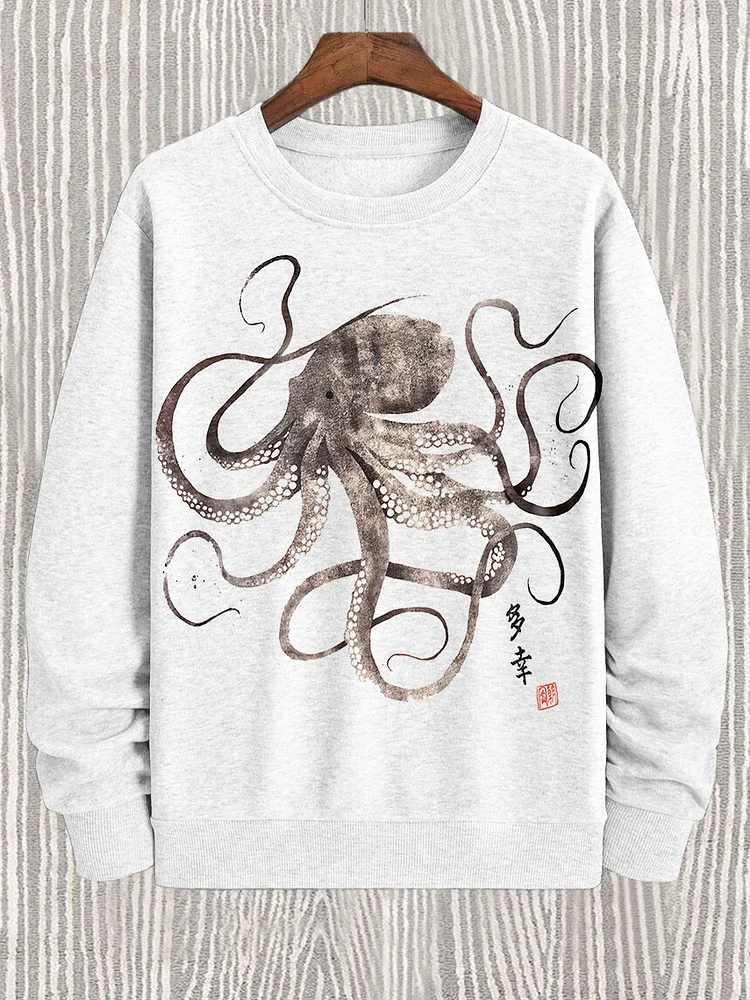 Men's Octopus Japanese Art Print Casual Sweatshirt