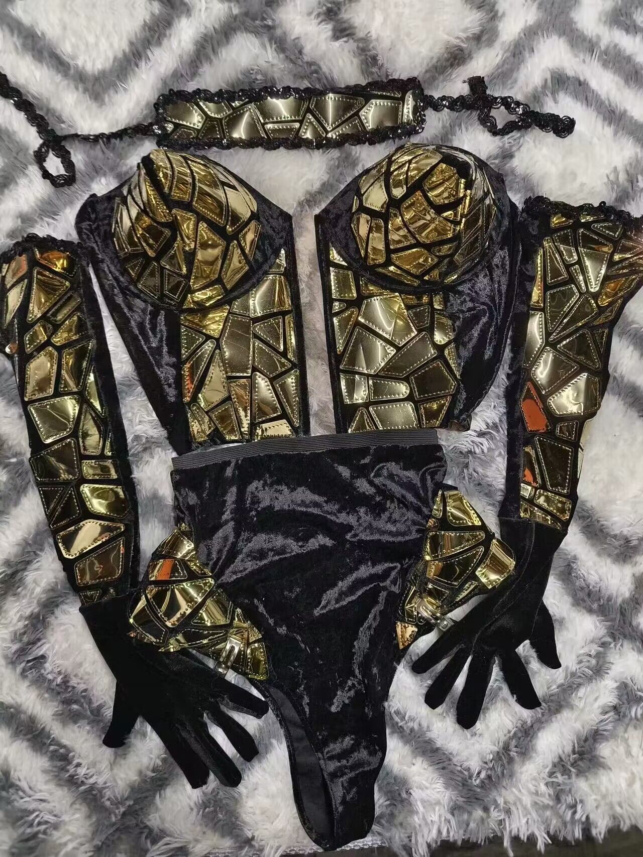 VCSHOES Reflective Sequins Bodysuit Sets Nightclub Outfit Dance Costume Stage Wear Dancer Performance Cloth Singer Party Show
