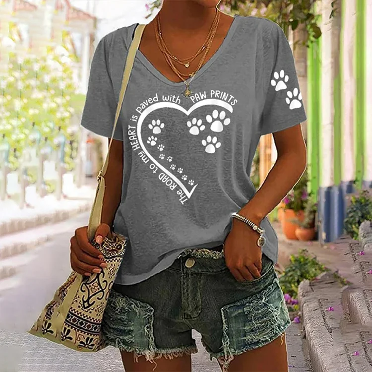 The Road To My Heart Is Paved With Paw Prints Dog Lovers T-Shirt