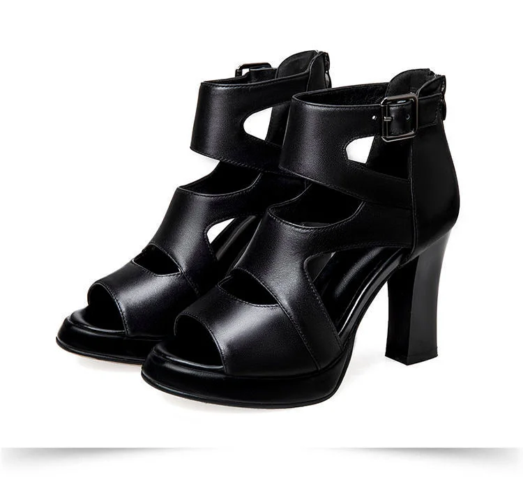 2021 Women Sandals Soft Leather PU High Squre Heel Sandals Black Thick Platform Shoes Female Open Toe Party wedding Shoes