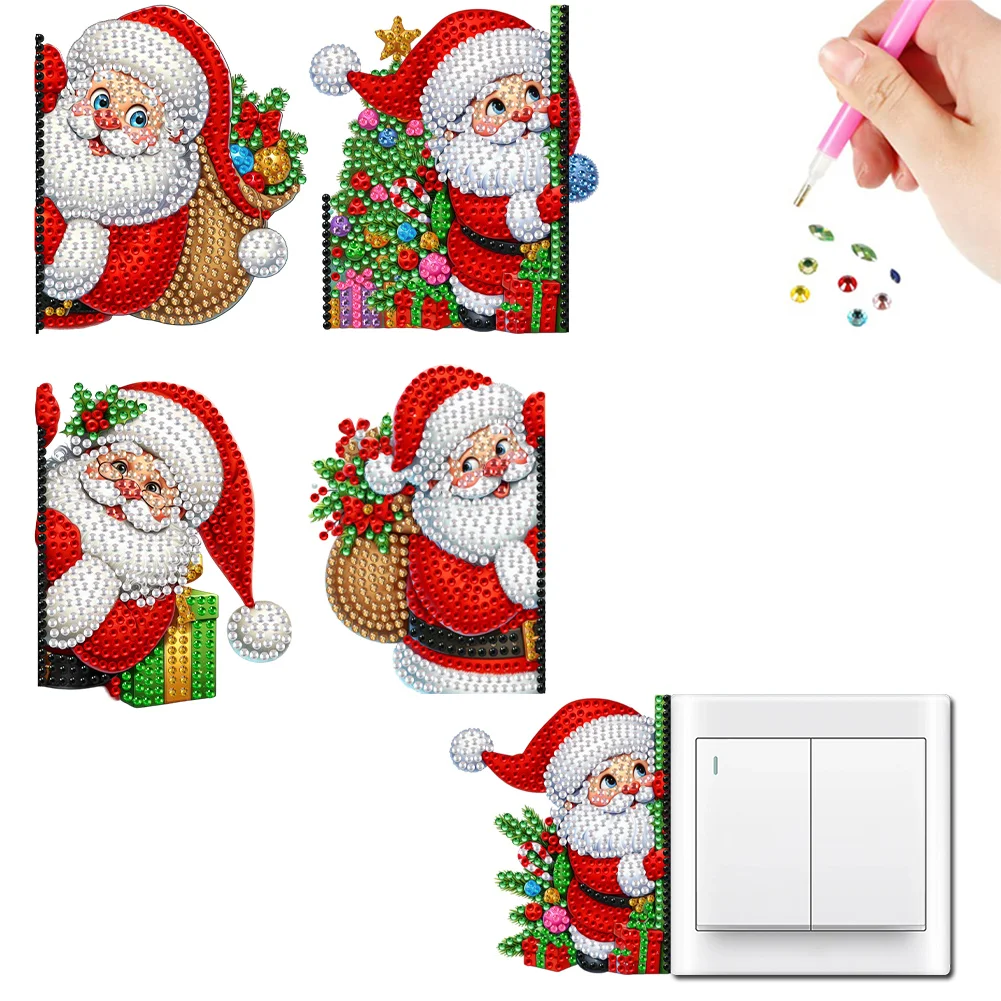 4Pcs Santa Claus Acrylic 5D DIY Diamond Wall Switch Sticker for Wall Decoration