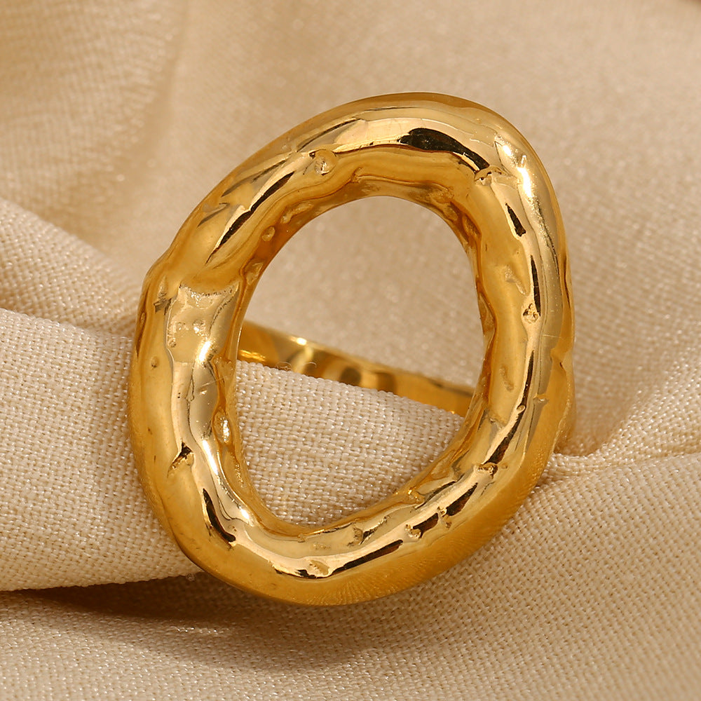 Fashionable And Simple Hammered Pattern Personality Hot-Selling Hand Jewelry Stainless Steel Plated 18K Gold Irregular Ring Ring For Women