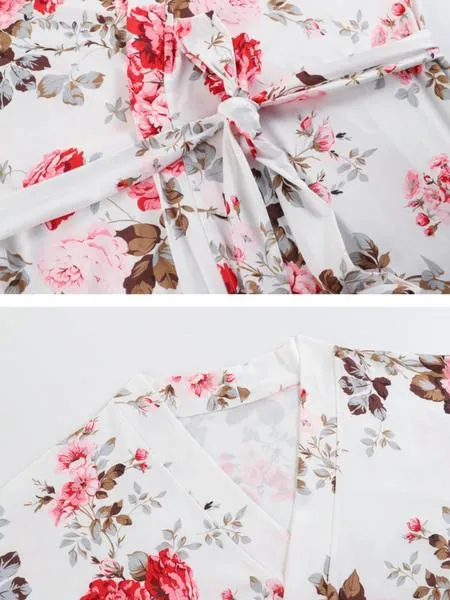 【Plus Size】 Three-Piece Set Floral Print Belted Lounge Robe & Cami Top & Elastic Waist Pants Pyjama Set, Elegant Comfy Drop Shoulder Long Sleeve Robe & Sleeveless Top & Bow Decor Trousers PJ Set, Women's Sleepwear for Spring & Fall, Pajamas 【Plus Size】 Three-Piece Set Floral Print Belted Lounge Robe & Cami Top & Elastic Waist Pants Pyjama Set, Elegant Comfy Drop Shoulder Long Sleeve Robe & Sleeveless Top & Bow Decor Trousers PJ Set, Women's Sleepwear for Spring & Fall, Pajamas