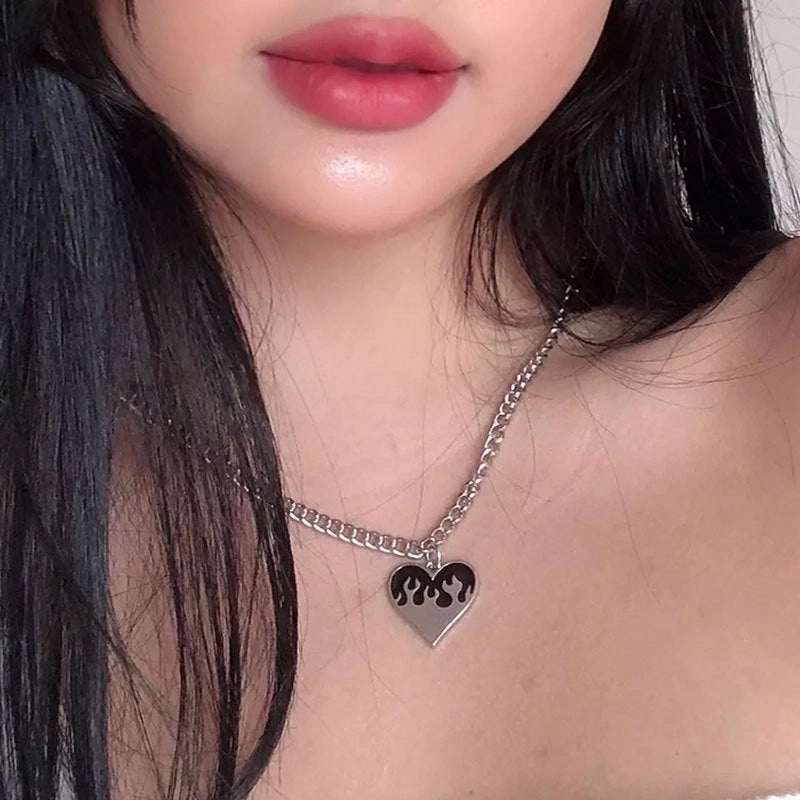 Streetwear Geometric Heart Shape Titanium Steel Enamel Women's Pendant Necklace2