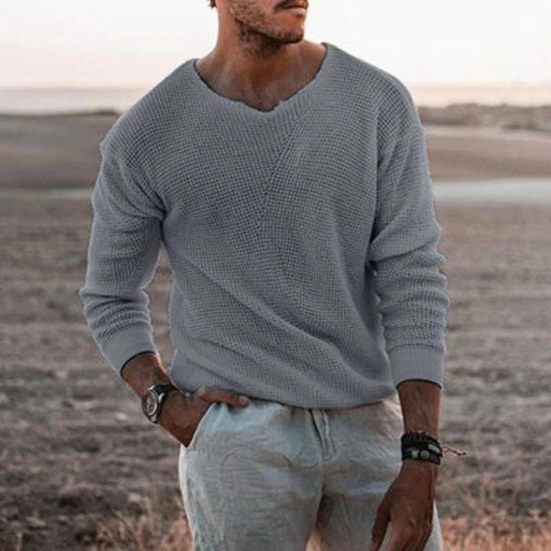 Mongw Mongw Men's Sweater Casual Loose Sweater V Neck Long Sleeve Pullover Fashion Plus Size Men's Wear