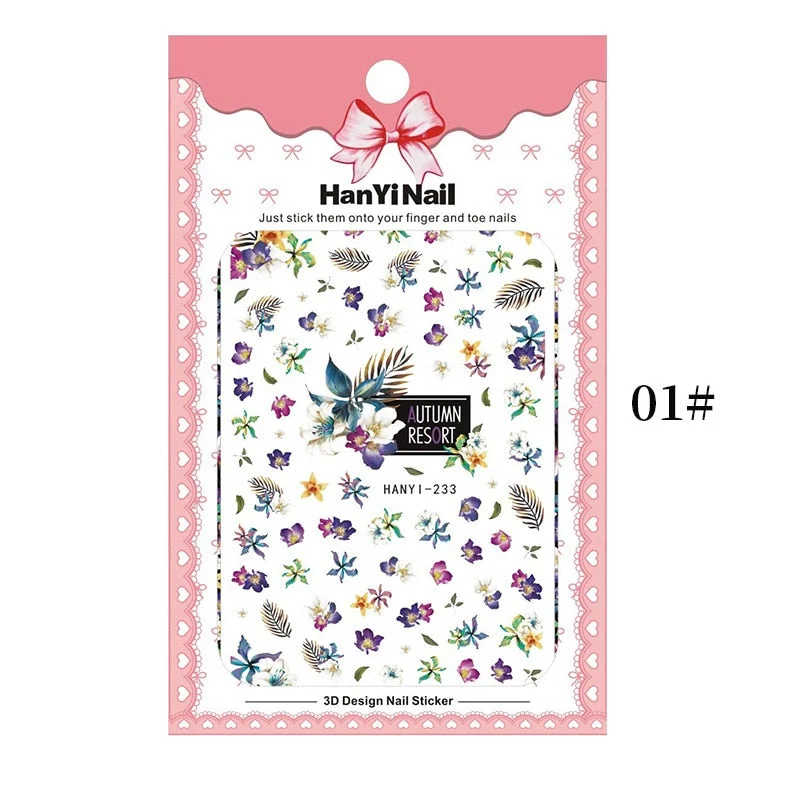 3D Charms Flowers Leaf Nail Art Stickers Watercolor Abstract Floral Nail Decal Sliders Manicures Nail Art Decorations For Autumn