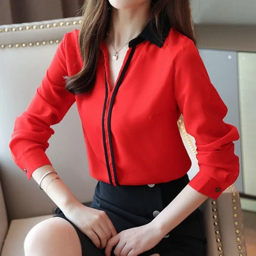 Blusas Mujer De Moda 2021 Blouse Women Blouses Turn Down Collar Office Blouse For Women Long Sleeve Chiffon Blouse Shirt B865