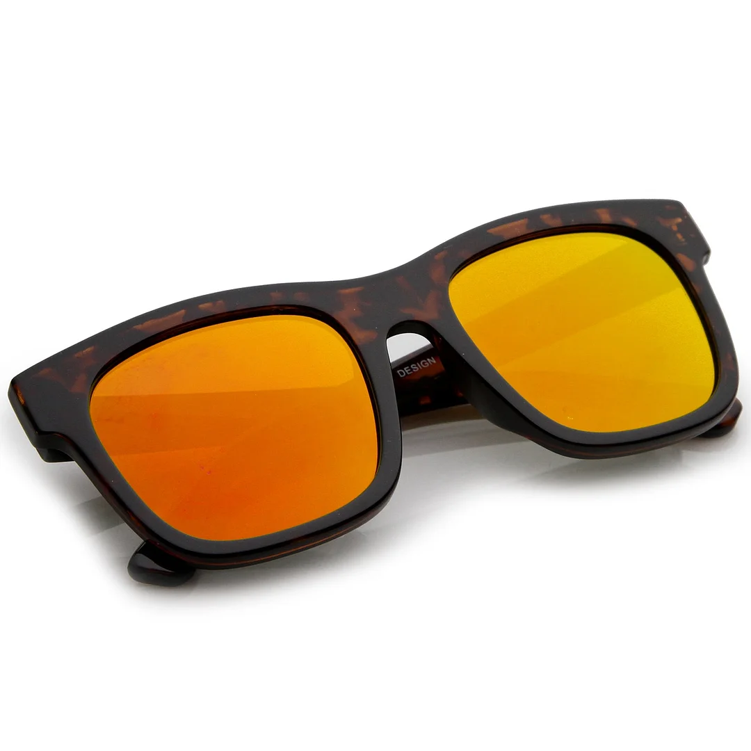 Retro Wide Temple Square Colored Mirror Flat Lens Horn Rimmed glasses 57mm