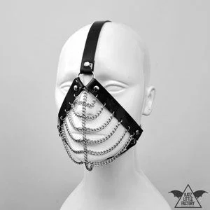 pornhint Pornhint BITE Black Head Harness With Chain Muzzle