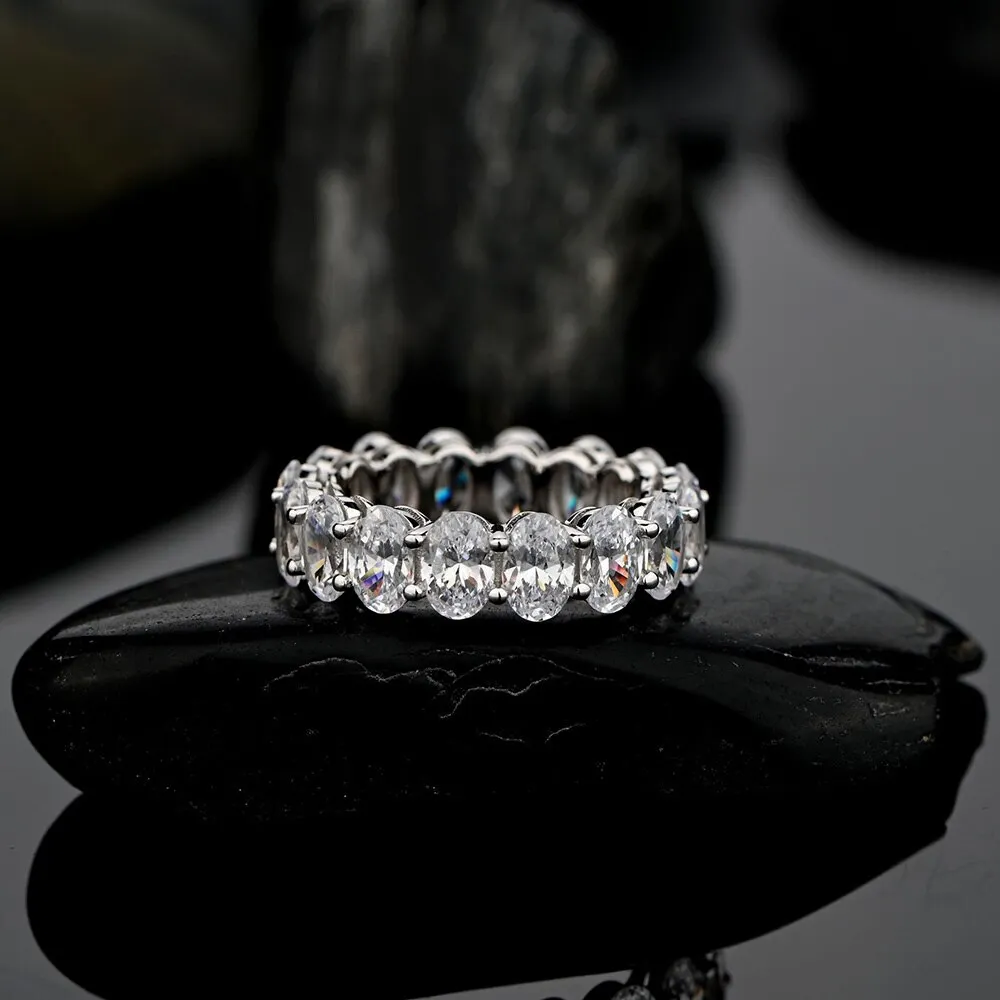 Trendy 925 Sterling Silver Oval High Carbon Diamond Eternity Rings for Women Men S925 Jewelry Cubic Zirconia Love Eternity Band 038