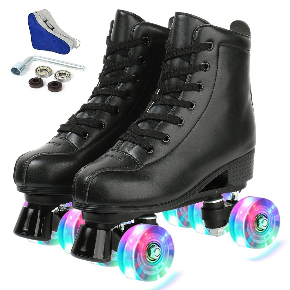 2021 Women Men PU Leather Roller Skates Skating Shoes Sliding Quad Sneakers Outdoor Beginner 2 Row 4 Wheels、、sdecorshop