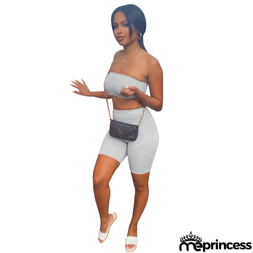 Women's Summer Women's Solid Color Fashion Casual Bandeau Two Piece