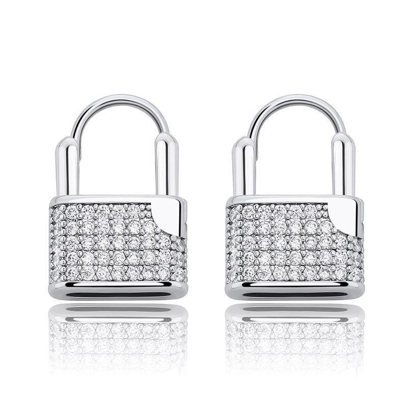 CZ Stone Paved Bling Ice Out Lock Drop Earrings-VESSFUL