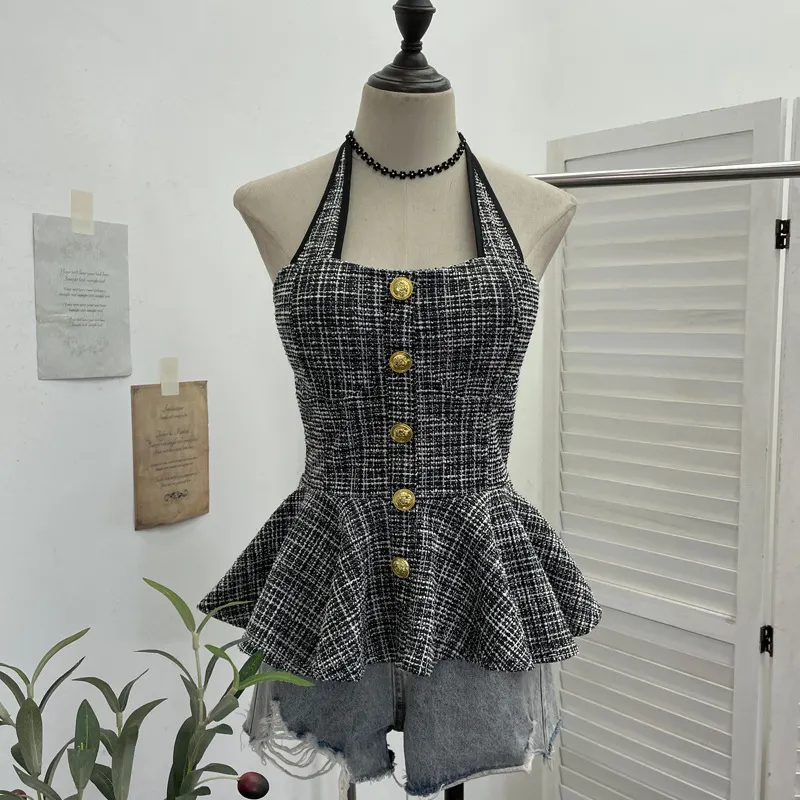 Nigikala Nigikala Fragrant Wind Coarse Flowers Hanging Neck Sling Vest With Chest Cushions Waist Skirts With Sleeveless Top 2692