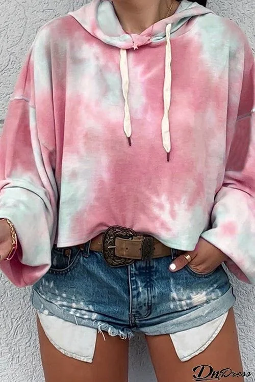 Tie Dye Drawstring Loose Hoodie