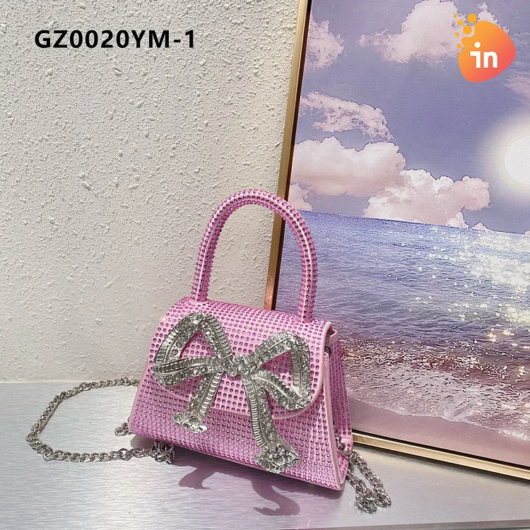 2024 Luxury diamond candy color bridal wedding clutch purse glitter bling evening handbags with rhinestone bow-GZ0020YM