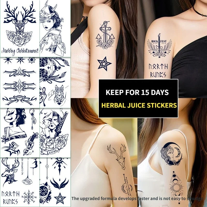 New semi-permanent juice herbal tattoo stickers waterproof long-lasting men and women tattoo text simulation tattoo stickers