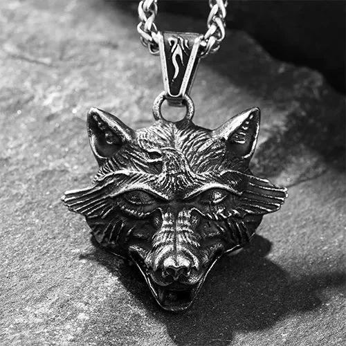 Vintage Stainless Steel Viking Wolf Pendant