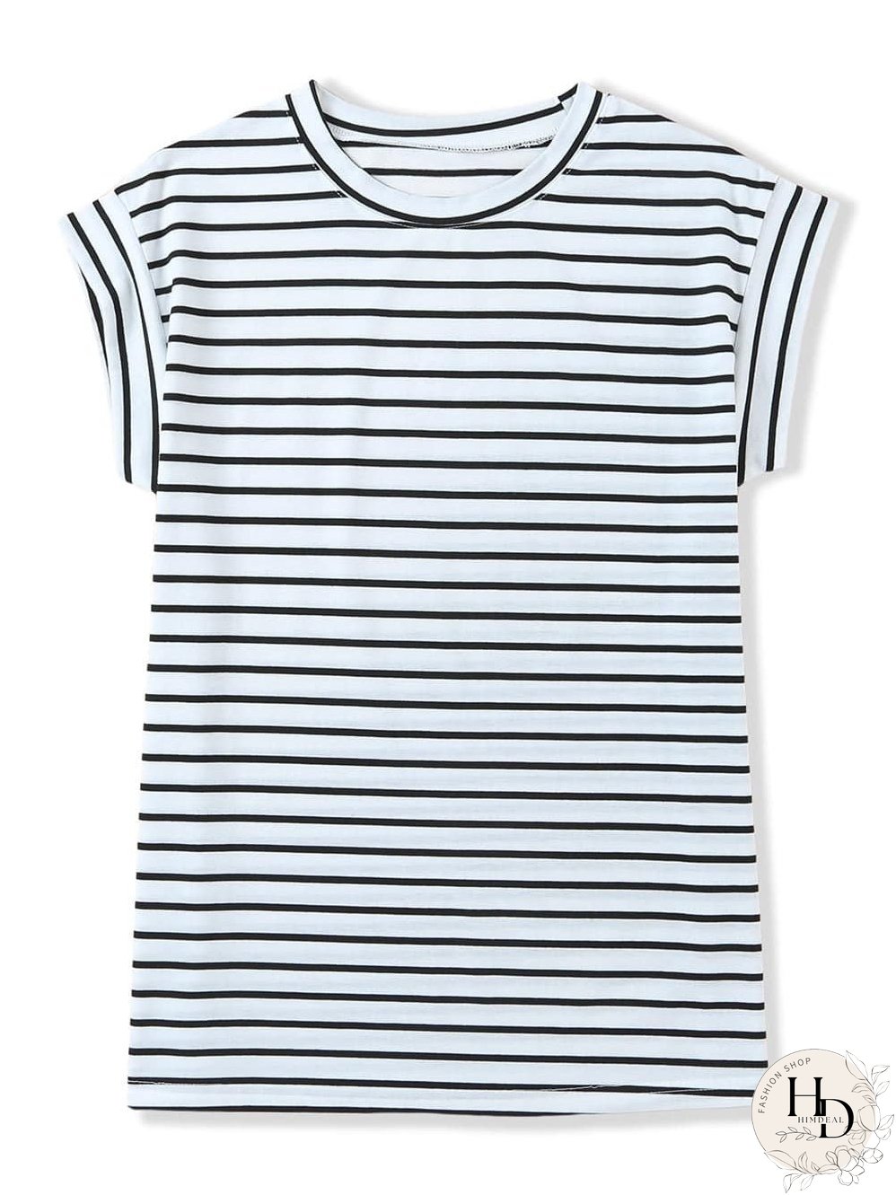 Striped Cap Sleeve Crew Neck Tee