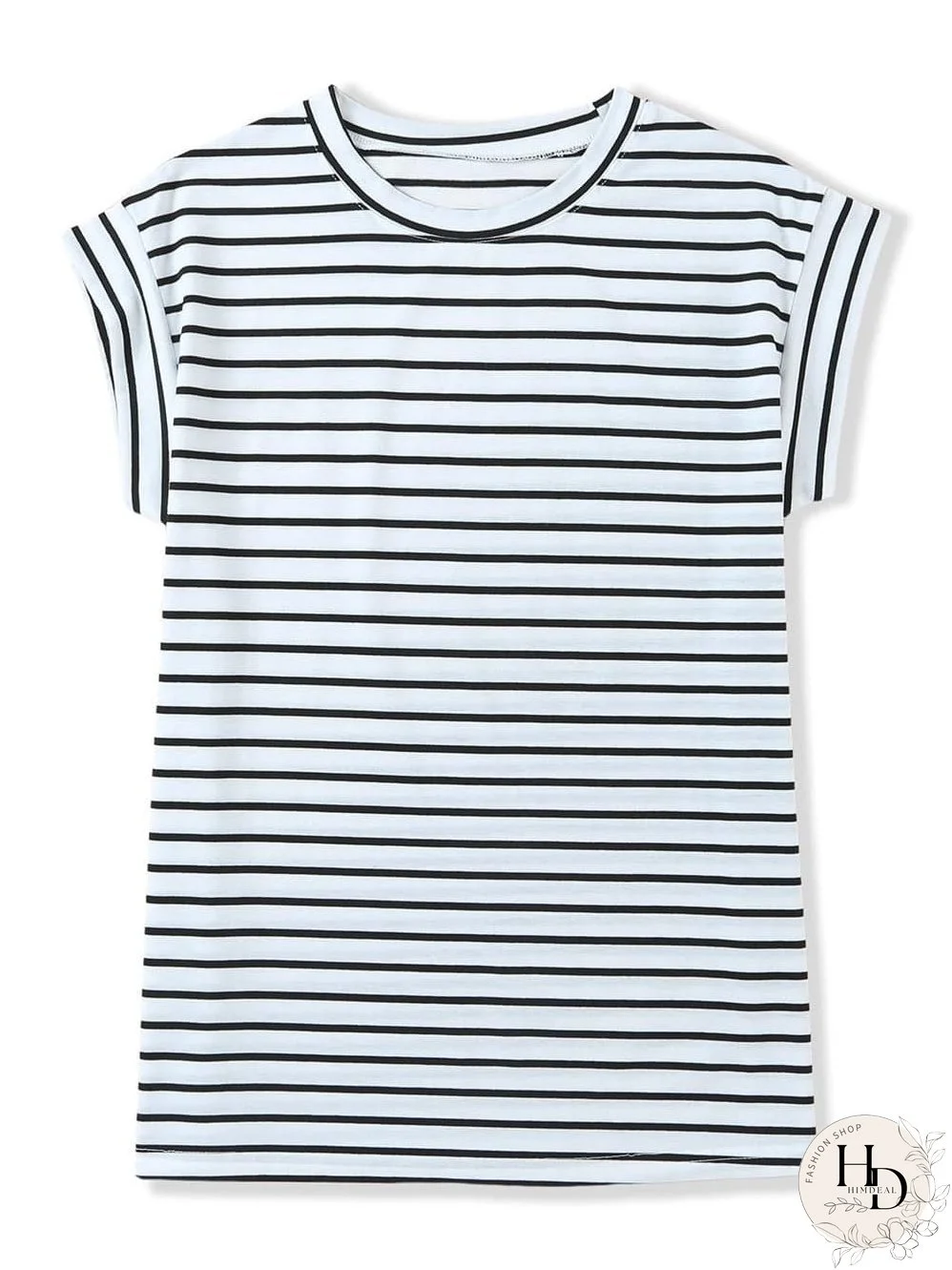 Striped Cap Sleeve Crew Neck Tee