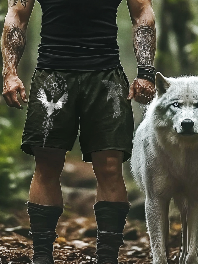 Men's Viking Rune Elk Compass Vintage Print Shorts / Rvogue / Rvogue