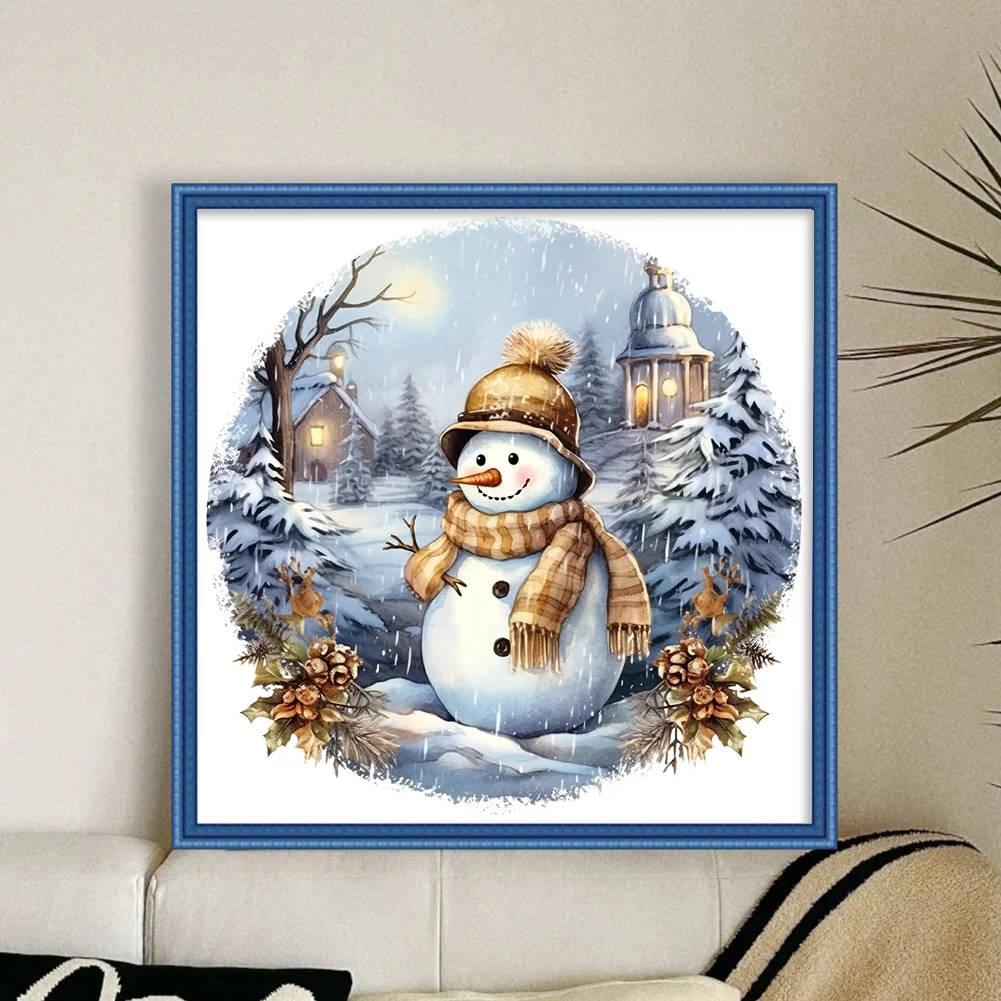 18CT Full Stamped Cross Stitch - Snowmen(Canvas|30*30CM)