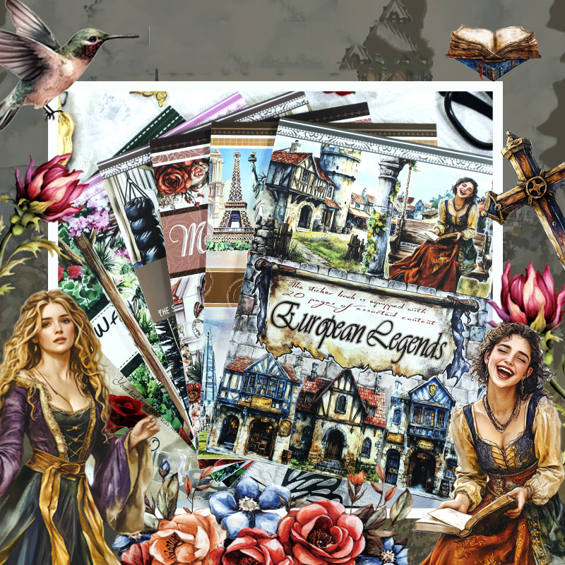 스티커북 - 빈티지 다크 캐릭터 꽃 성 조경