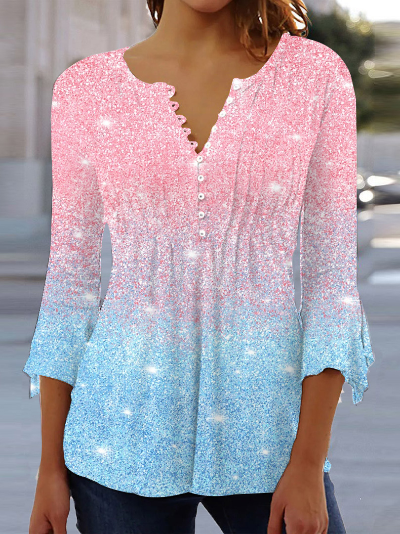 Women Long Sleeve V-neck Graphic Floral Printed Top