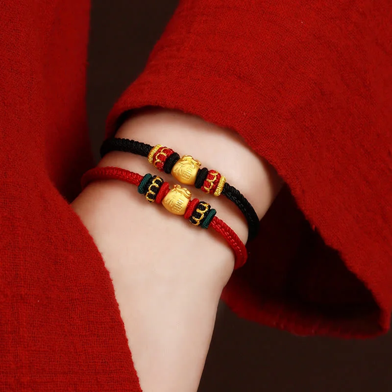 999 Gold Lucky Money Bag Fu Character Protection Handmade Eight Thread Peace Knot Bracelet