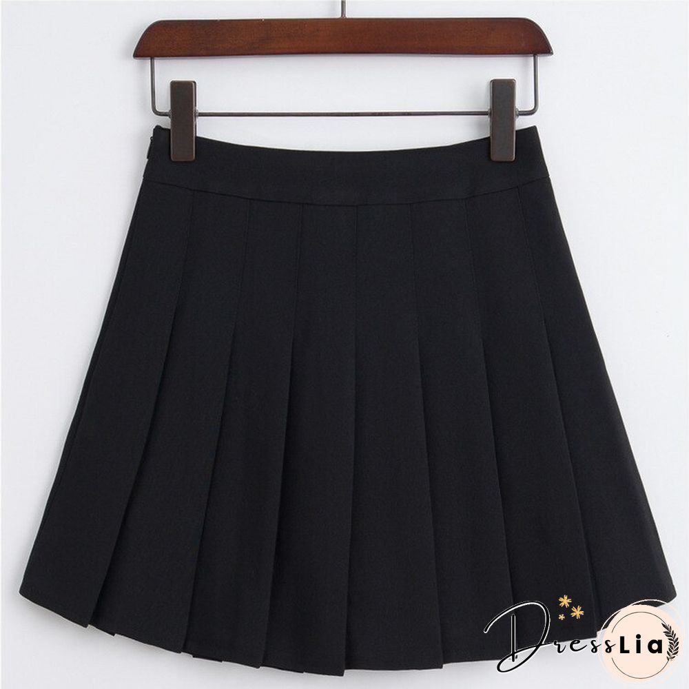New Spring High Waist Ball Pleated Skirts Harajuku Denim Skirts Solid A-line Sailor Skirt Japanese School Uniform