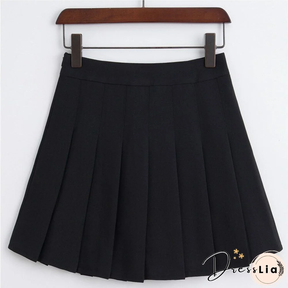 New Spring High Waist Ball Pleated Skirts Harajuku Denim Skirts Solid A-line Sailor Skirt Japanese School Uniform