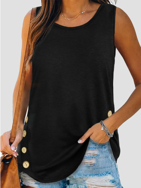 Cotton Blends Plain Crew Neck Knit Tank