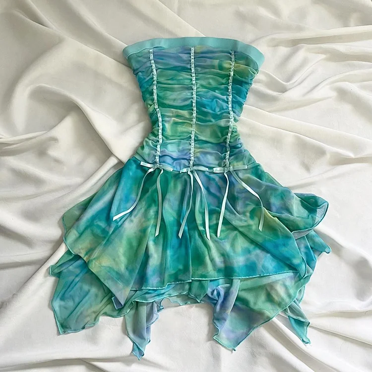 Green gradient fairy short chiffon homecoming dress birthday dress