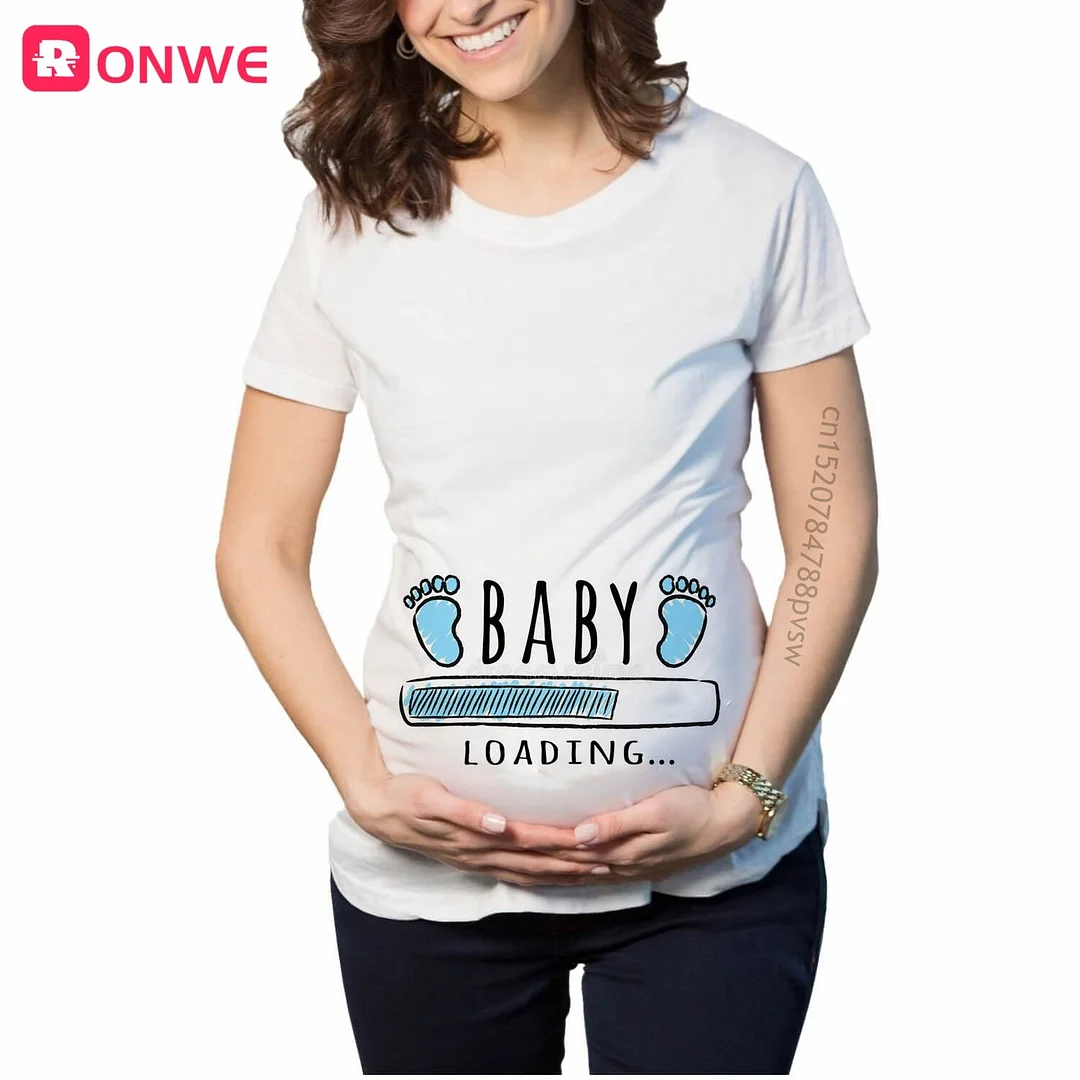 Baby Girl Loading Women Pregnant Printed T Shirt Mom Maternity Short Sleeve Pregnancy Announcement Tops Tee Funny Clothes