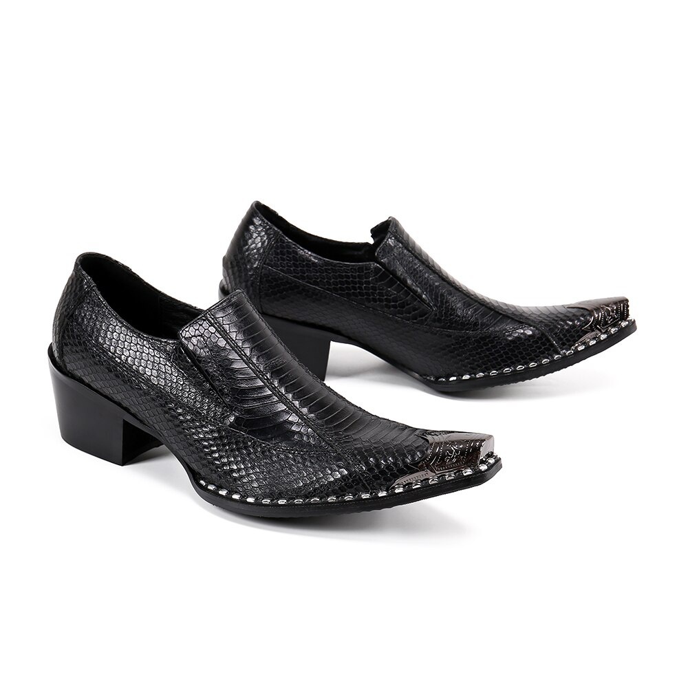 Large Size High Heel Men Leather Shoes Metal Toe Dress Shoes Increase Height Formal Shoes