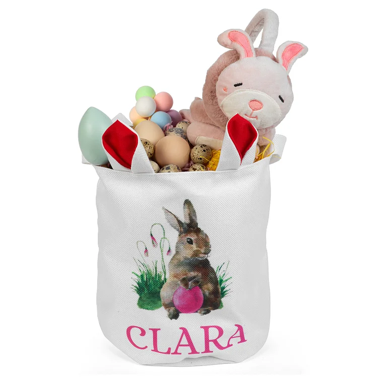 Panier de Pâques Prénom personnalisé lapins aquarelles avec oreilles de lapin Jessemade FR