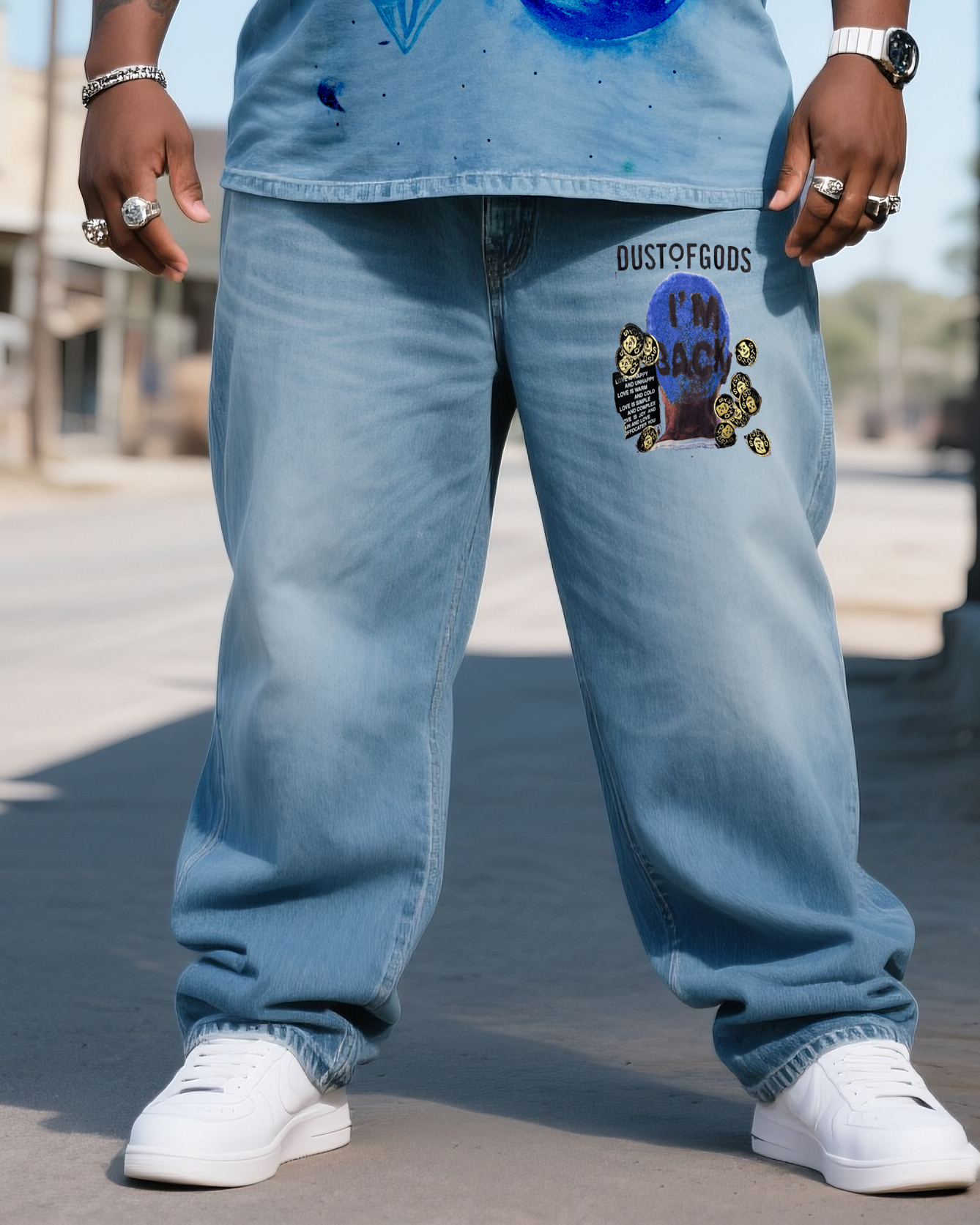 Big & Tall Men's Fashion Street I'm Back Printed Denim T-Shirt Pants Suit
