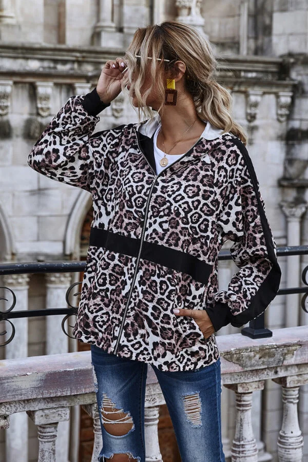Fashion Casual Hoodie Leopard Print Coat