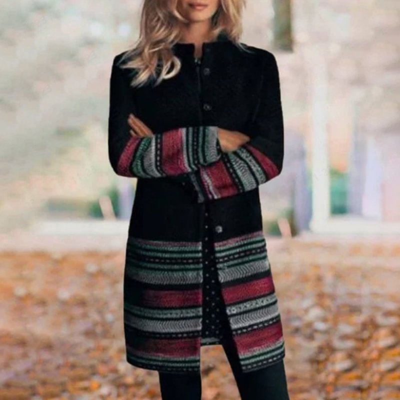 Casual Single Breasted Striped Print Coat