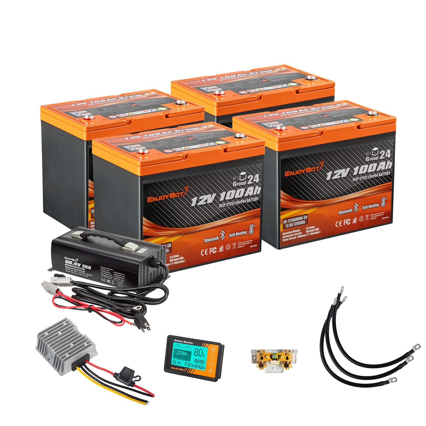 48V 100AH Enjoybot LiFePO4 Lithium Golf Cart Battery Conversion Kit - 4 batteries (Group 24) 
