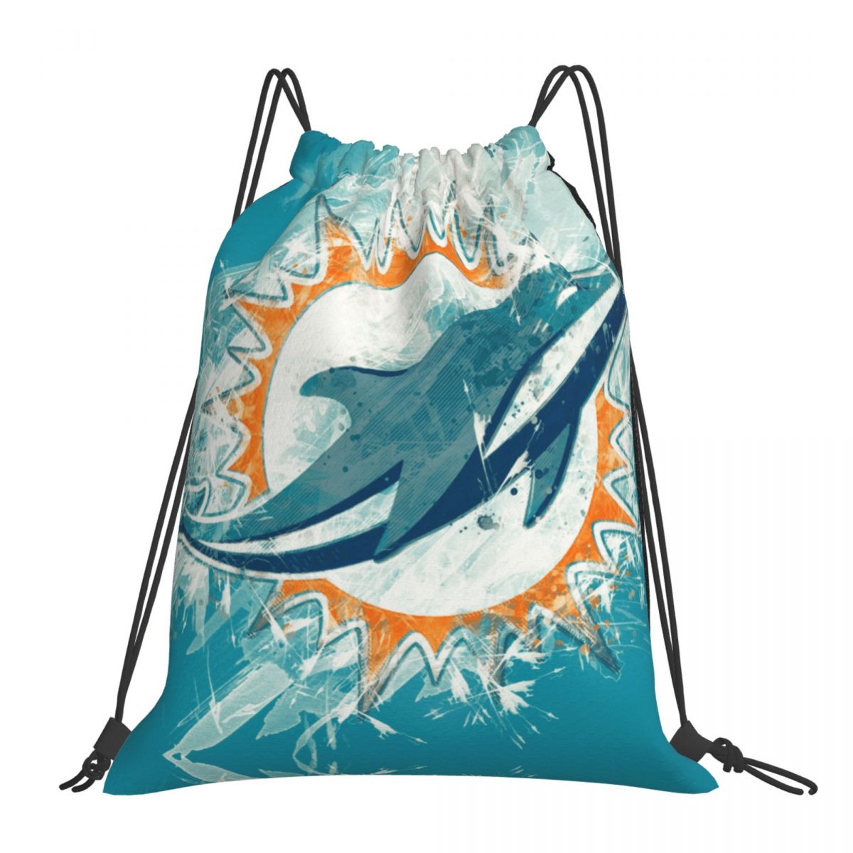 Miami Dolphins Paint Pattern Foldable Sports Gym Drawstring Bag
