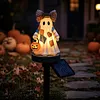 Resin Lighted Vintage Patchwork Ghost with Floral Bow and Pumpkin Lights LED Lighted Patchwork Ghost Decor Halloween Patchworks Ghosts Lamp for Mantel Shelf Entryway Porch