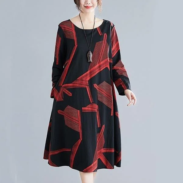 omychic cotton plus size vintage women casual loose spring autumn dress
