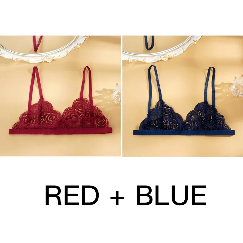 Sexy Woman Bra Floral Lace Bra Wire Free Bralette Female Unlined Breathable Lingerie Ultra-Light Adjustable Brassiere Hot 1/2pcs