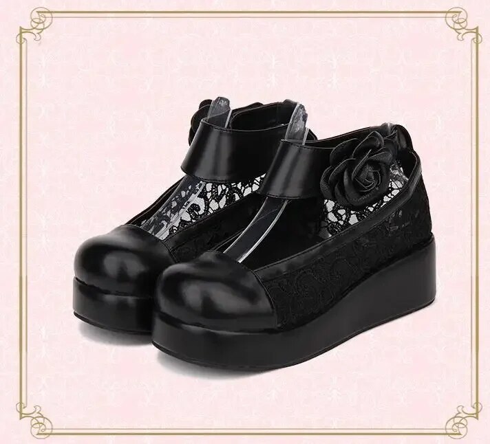VCshoesWoman Mori Girl Lolita Cosplay Shoes Lady High Heels Pumps Women Princess Dress Party Shoes Lace Flowers