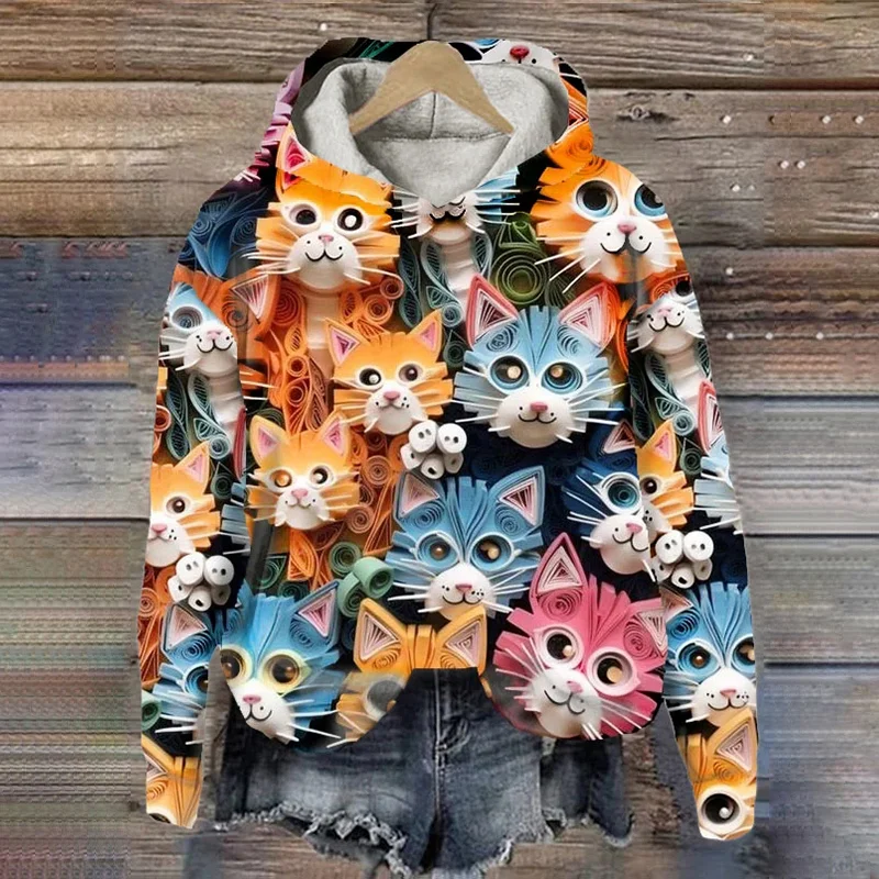 Women's Cute 3D A Lot Of Cats All Over Print Casual Hoodie