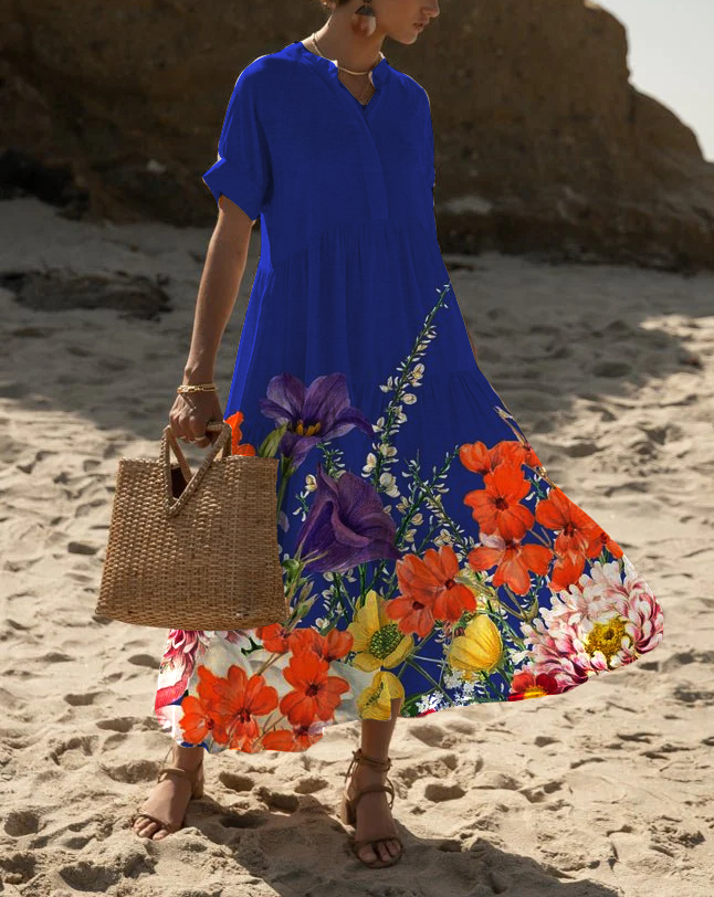 Women's Short Sleeve Floral Print Resort Beach Loose Dress socialshop